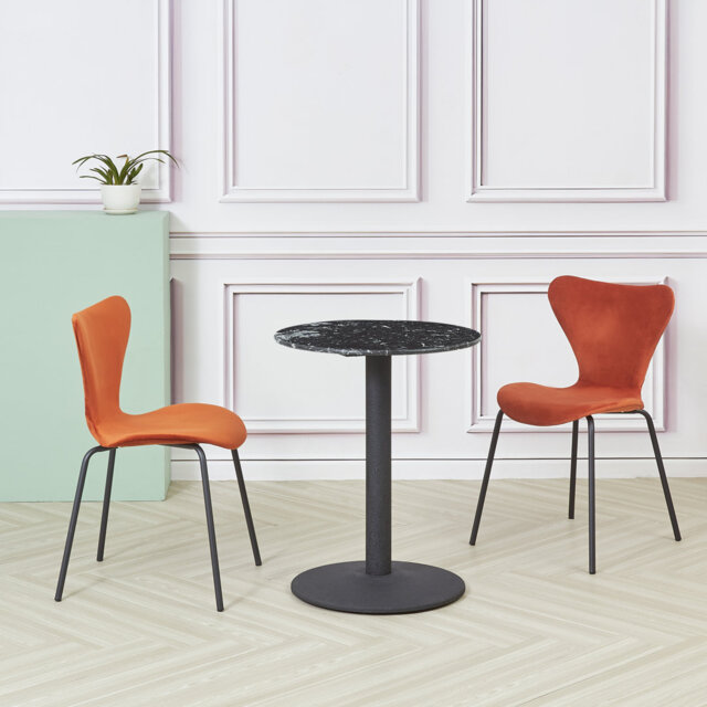 Round Faux Marble Top Metal Base Dining Table
