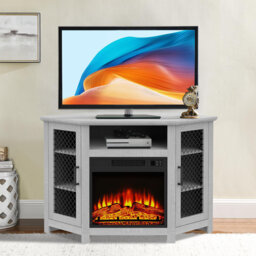 "Corner TV Unit Stand fits TVs up to 55"" With 18"" Electric Fireplace Included"
