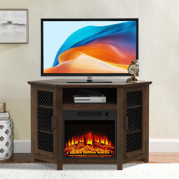 "Corner TV Unit Stand fits TVs up to 55"" With 18"" Electric Fireplace Included"