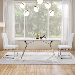 color Faux Leather Dining Chairs with Chrome Legs Upholstered Modern Design