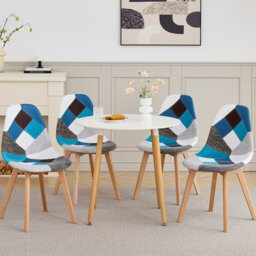 40.5cm Patchwork Linen Nordic style Dining Chairs with Solid Wood Legs