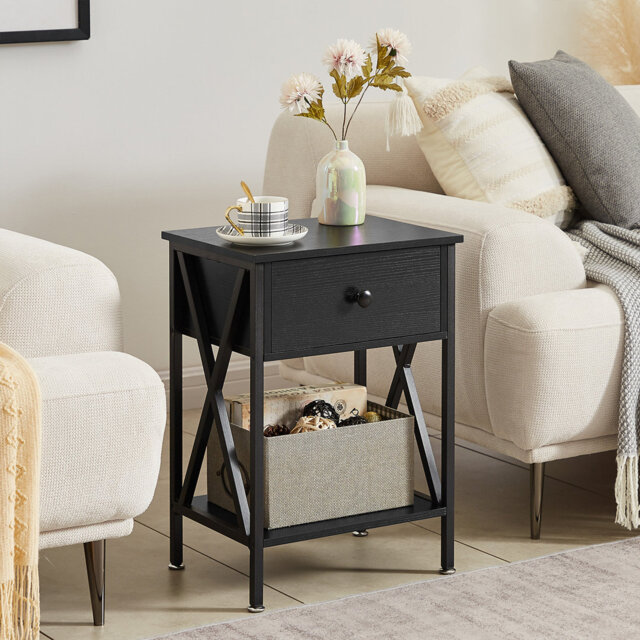 NS Bedside Table W/ Drawer Storage Shelf Cabinets Bedroom Living Room  Nightstand