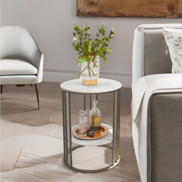 Attenborough 2 Tier Round Faux Marble Side Table