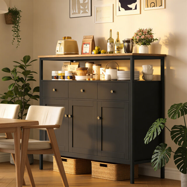 3-Door 3-Drawer Sideboard Storage Cabinet – Free-Standing Buffet With Adjustable Shelves For Living Room, Dining Room & Hallway
