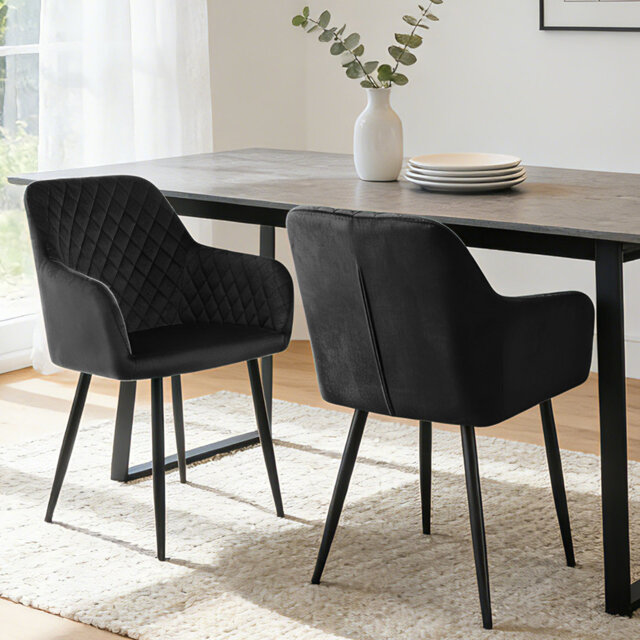Velvet Tufted Upholstered Armchair Dining Chair with Arm Wide Back