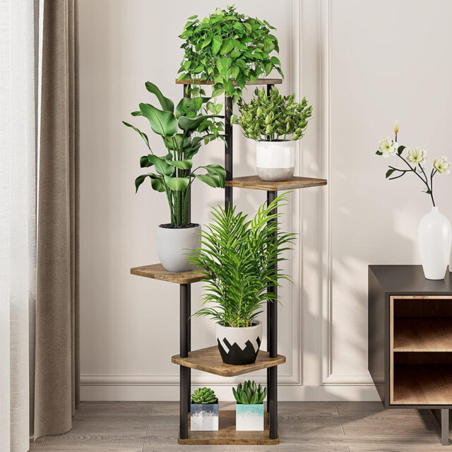 5 Tier Plant Stand Indoor, Corner Tall Flower Holders for Patio Garden Living Room Balcony Bedroom