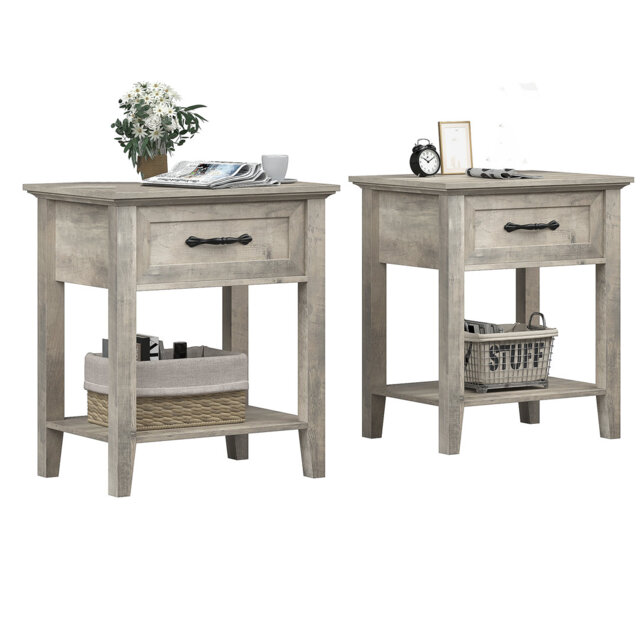 Square Nightstand With Storage Drawer For Bedroom Nursery Living Room
