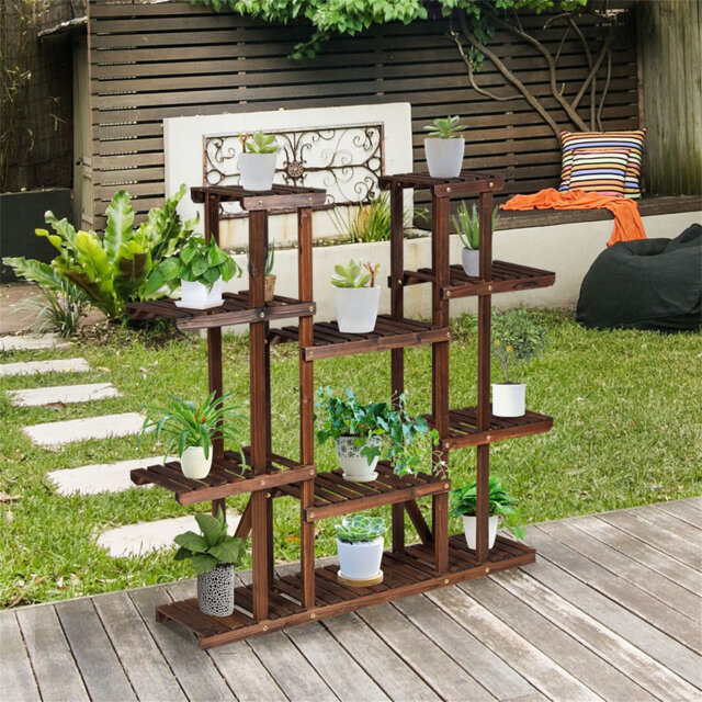 9 Tier Wood Plant Stand For 18 Potted Plants