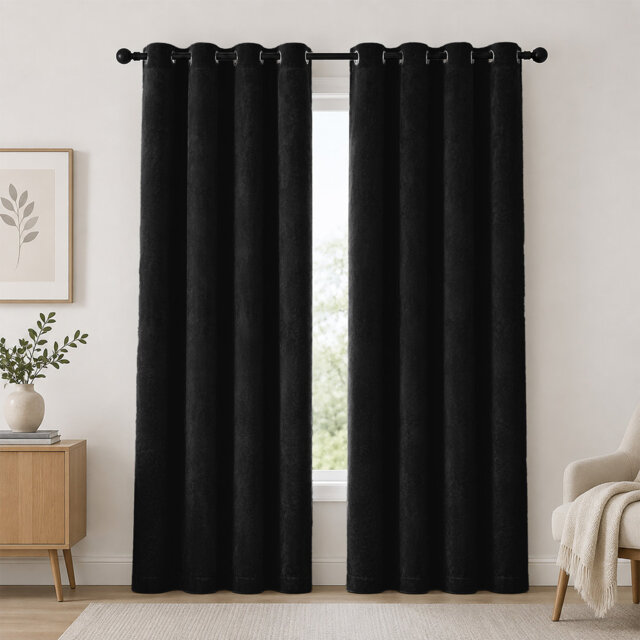 Thermal Velvet Curtains with Eyelet Ring Top - Blackout Crushed Velvet Drapes Pair