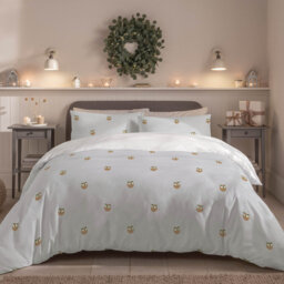 Festive Christmas Pudding Duvet Cover Set – Grey & White SOFT Reversible Bedding Set with Pillowcase