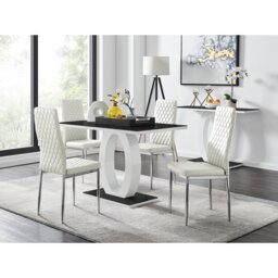 Scottsmoor High Gloss Halo Dining Table Set & 4 Luxury Faux Leather Dining Chairs - Modern Design