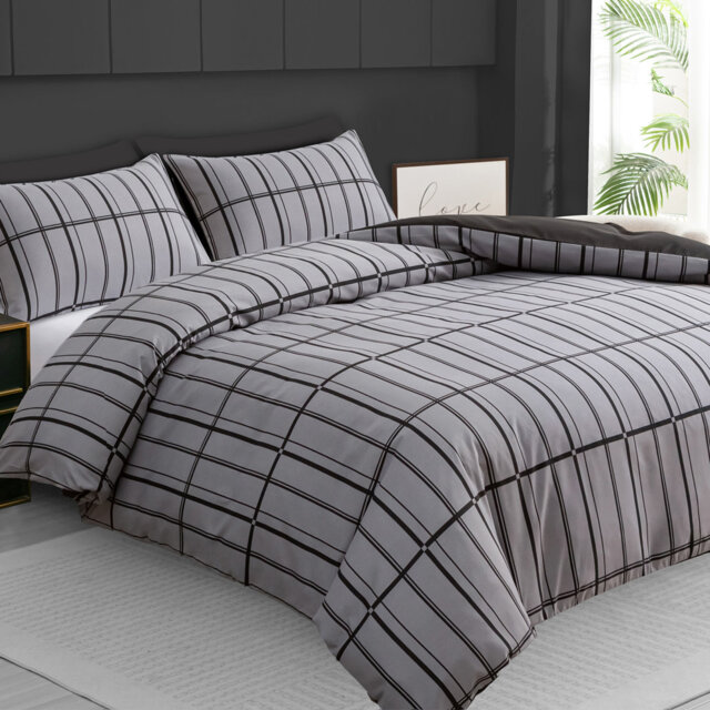 Luxury Double Brushed Microfiber Reversible Duvet Cover Set with Zipper Closure and Corner Ties