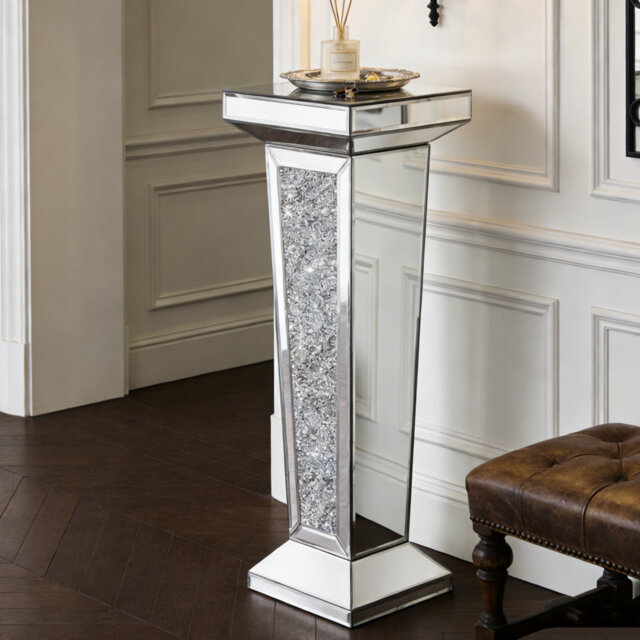 Glass Mirrored Side Table Pedestal Stand Sofa Table
