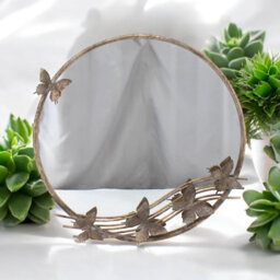 Metal Butterfly Gold Round Wall Mirror - Decorative Stylish Mirror with Butterfly Accents for Bedroom and Living Room