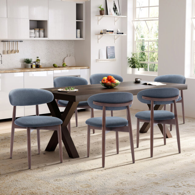 Upholstered Solid Wood Dining Chair, Curved Ergonomic Backrest, Modern Side Chair for Dining Room