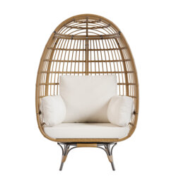 Oversized 360° Swivel Rattan Chair w/ Beige Cushion – Weatherproof PE Wicker, Steel Frame – for Patio, Garden & Indoor Use