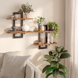 Floating Shelves, Wall Shelves Set Of 2, Wall Mounted Storage Shelves 2-Tier, Wall Display Racks, Hanging Bathroom Shelves, For Kitchen, Living Room,