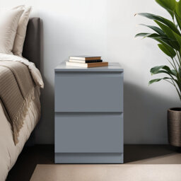 Carlton 2 Drawer Bedside Table Nightstand: Matt Finish. Scratch Resistant. Handleless Design.