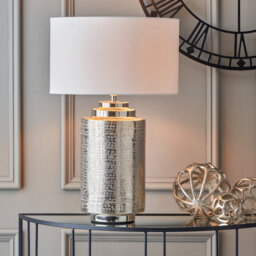 Zuri Metal Pot Table Lamp Base with Lino Self Lined Linen Cylinder Lampshade