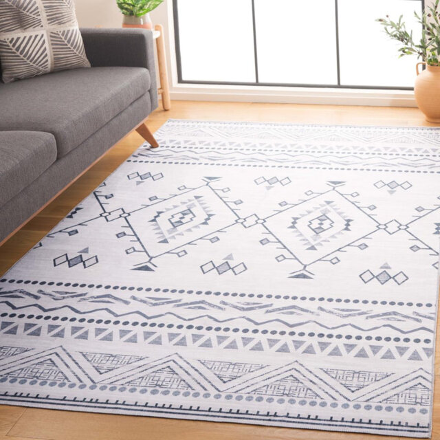 Arizona Lomanto Machine Washable Non-Slip White & Grey Rug