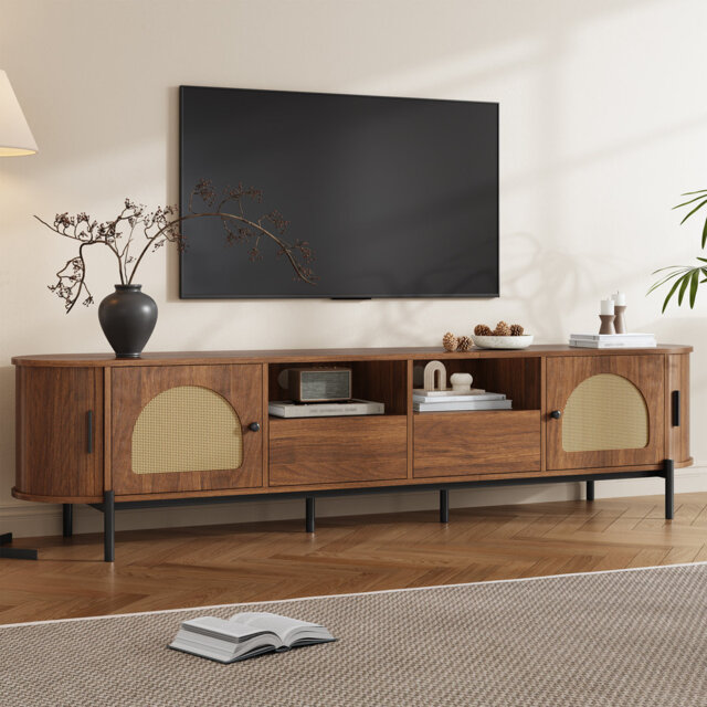 "Unfinished TV Stand for TVs up to 88"" with Fireplace Included"