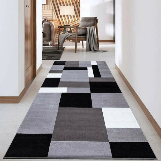 KILAS Grey Area Rug & Runner â Non-Slip Polypropylene Carpet for Hallway, Bedroom & Kitchen