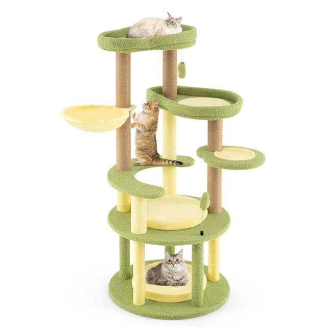 Multi-level Cat Tree Avocado Theme Cat Tower w/ Wide Perch-Green