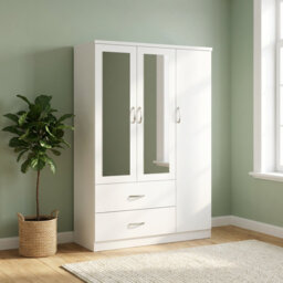 White 3 Door 2 Drawer Mirrored Wardrobe