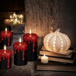"3 Pack Halloween Flameless Black Pillar Candles: 3x4""/5""/6"", Battery-Operated with 6H Timer, Real Wax Dripping"