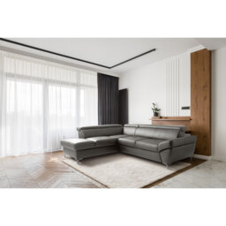 CAPRI Genuine Leather Corner Sofa with Pull-Out Bed and Storage and Adjustable Headrests