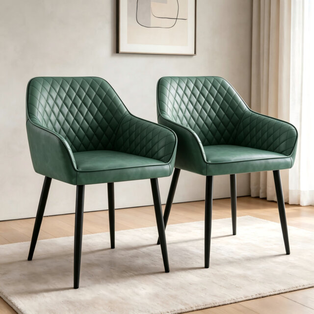 Suede/Faux Leather Upholstered Dining Chairs with Arms and Diamond Quilted