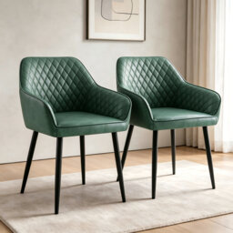 Suede/Faux Leather Upholstered Dining Chairs with Arms and Diamond Quilted