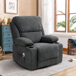 96 CM Modern Heated Massage Chair Swivel Rocker Recliner with Cup Holders