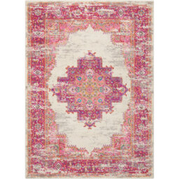 Geomar Tufted Ivory/Fuchsia Area Rug