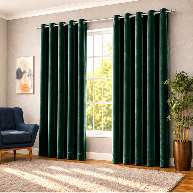 Thermal Velvet Curtains with Eyelet Ring Top - Blackout Crushed Velvet Drapes Pair