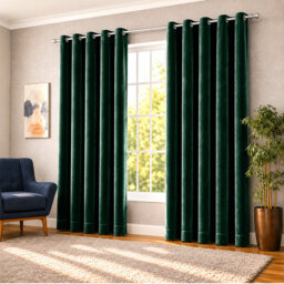 Thermal Velvet Curtains with Eyelet Ring Top - Blackout Crushed Velvet Drapes Pair