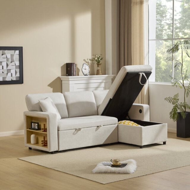 3-seater Modular Sofa Bed With Storage & Usb Charging - Oxford Fabric