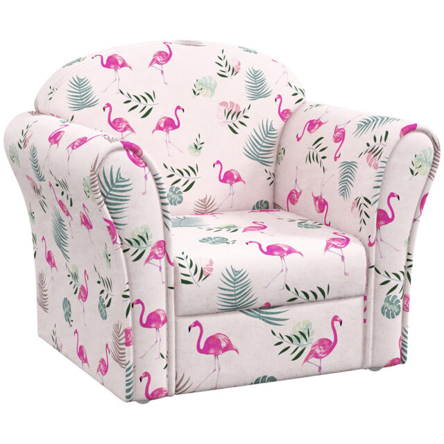 AIYAPLAY Kids Sofa Chair Toddler Armchair Wooden Frame Flamingo Pink