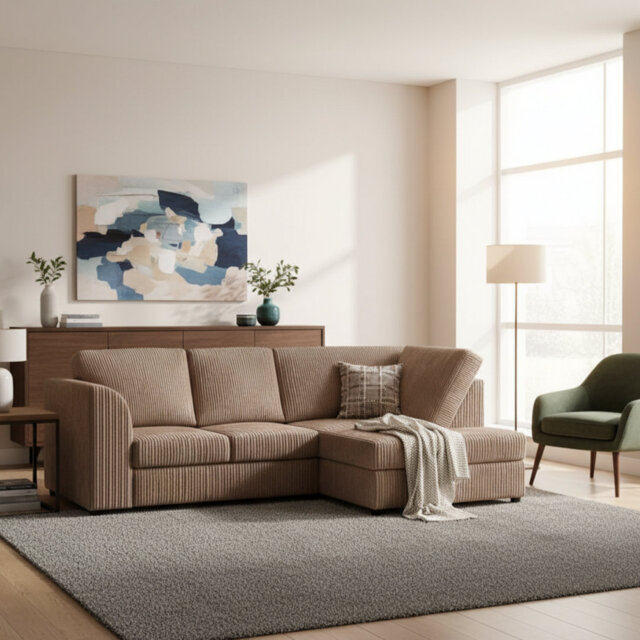 Jumbo Cord Hand Facing Corner Sofa With Footstool