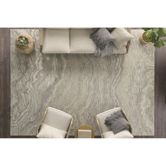 Grey Abstract 10Mm Pile Rug, Handmade Modern Wool Stain Resistant Rug For Bedroom, Living, & Dining Room