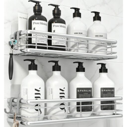 2-Pack No-Drill Shower Caddy, Rustproof Adhesive Bathroom Shelf, 30cm Wide Space-Saving Storage
