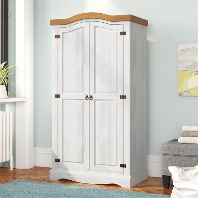 Choe 2 Door Wardrobe, White and Antique Wax, Corona Design