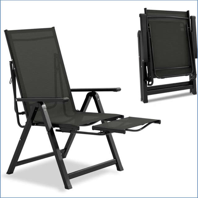 Outdoor Lounge Chairs, Patio Folding Chairs For Outside, Chaise Lounge Chairs With 10 Position Adjustable Backrest & Retractable Footrest For Poolside