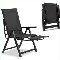 Outdoor Lounge Chairs, Patio Folding Chairs For Outside, Chaise Lounge Chairs With 10 Position Adjustable Backrest & Retractable Footrest For Poolside