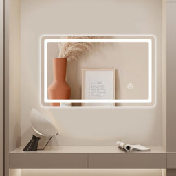 LED Bathroom Mirror, Rectangular Mirrors with Lights, Backlit Anti-Fog Mirror, with Demister Pad, Cool White Lights Touch Switch Illuminated