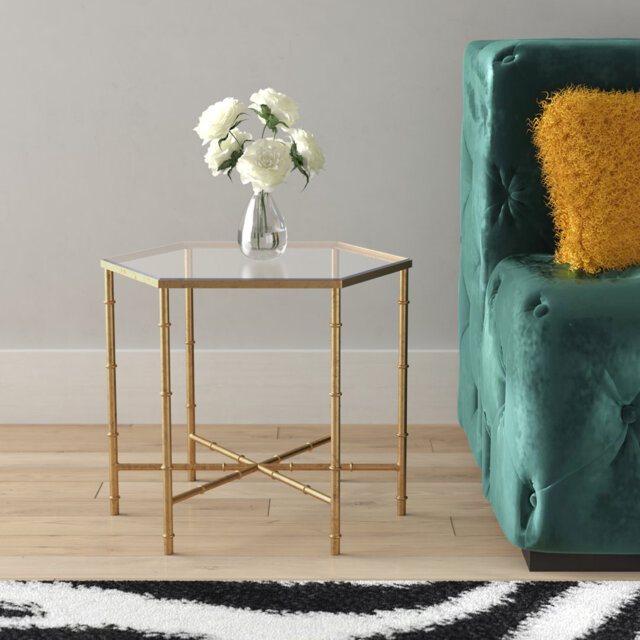 Coquina Glass Top Abstract End Table