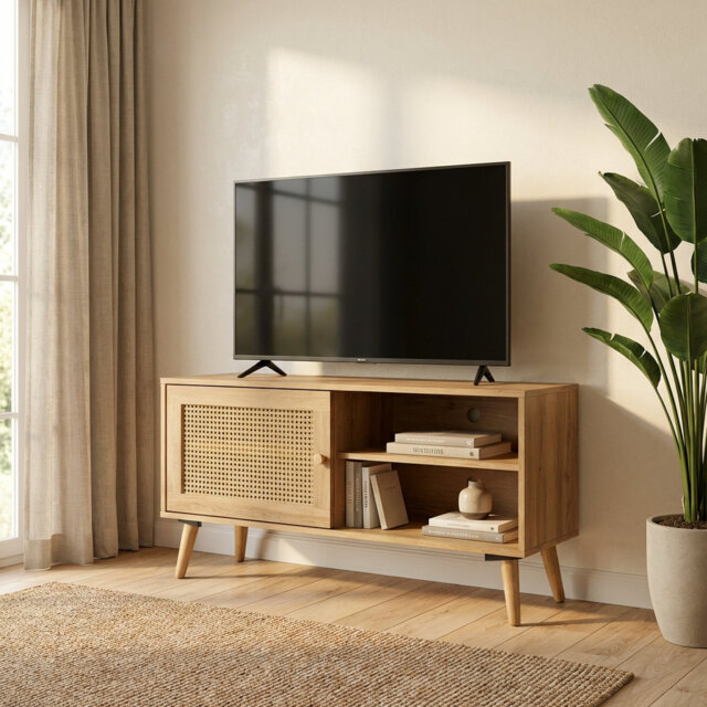 Anagh  & Rattan 1 Door Small Tv Stand Unit