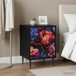 Bedside Cabinet Black Oak Engineered Wood Nightstand Bedroom Furniture