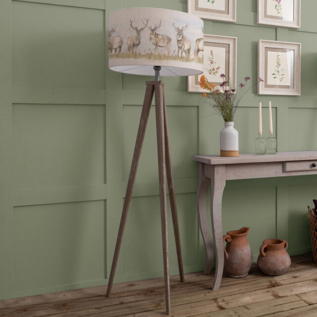 Aratus Grey Floor Lamp & Moorland Stag Eva Linen Shade
