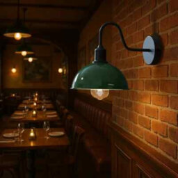 Modern Industrial Vintage Dome Wall Sconce – Fixed Curved Arm Metal Light for Bedroom, Hallway, Living Room, and Office.
